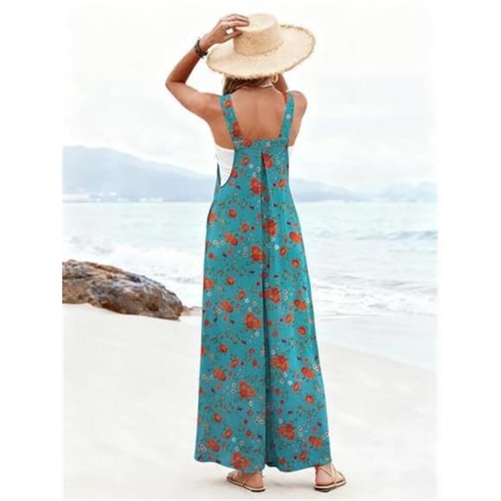 Women's Casual Overalls Loose Wide Leg Jumpsuit Summer Boho Baggy Romper - Picture 3 of 5